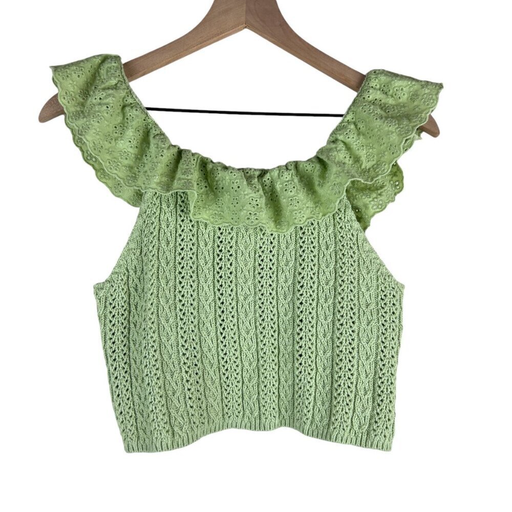 Zara Girls Green Crochet Knit Eyelet Ruffle Tank Top - Picture 2 of 5